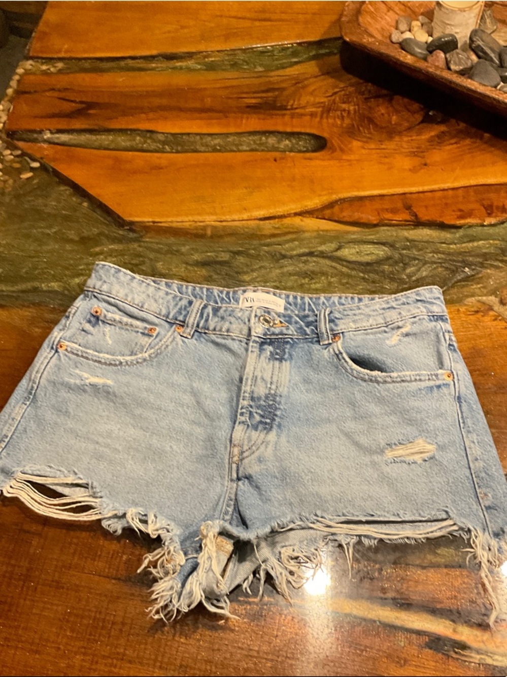 Zara Light Blue Distressed Denim Shorts